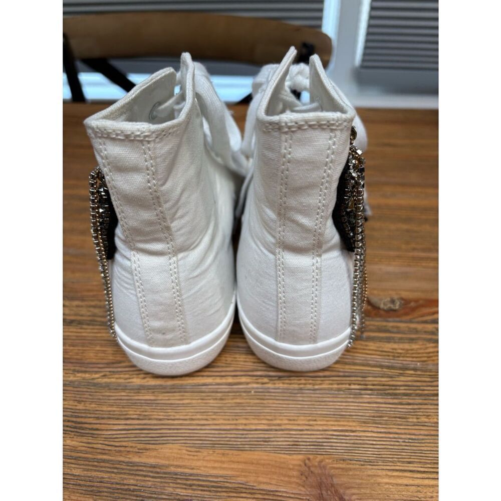 Lauren Lorraine White High-Top Sneakers with Black Beaded Patches and Chains - Picture 8 of 16